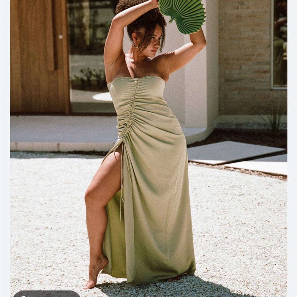 SABO Alyssia Strapless Maxi Dress Sage Green Hue Sz M Wedding Event Bridal Party